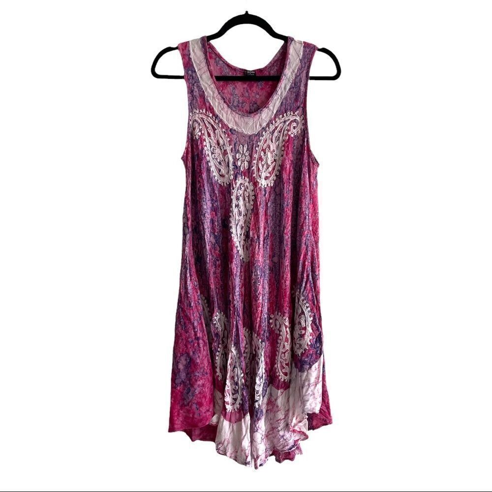 STYLO CANADA Paisley Print Embroidery Sleeveless Midi Dress Pink Purple M/L